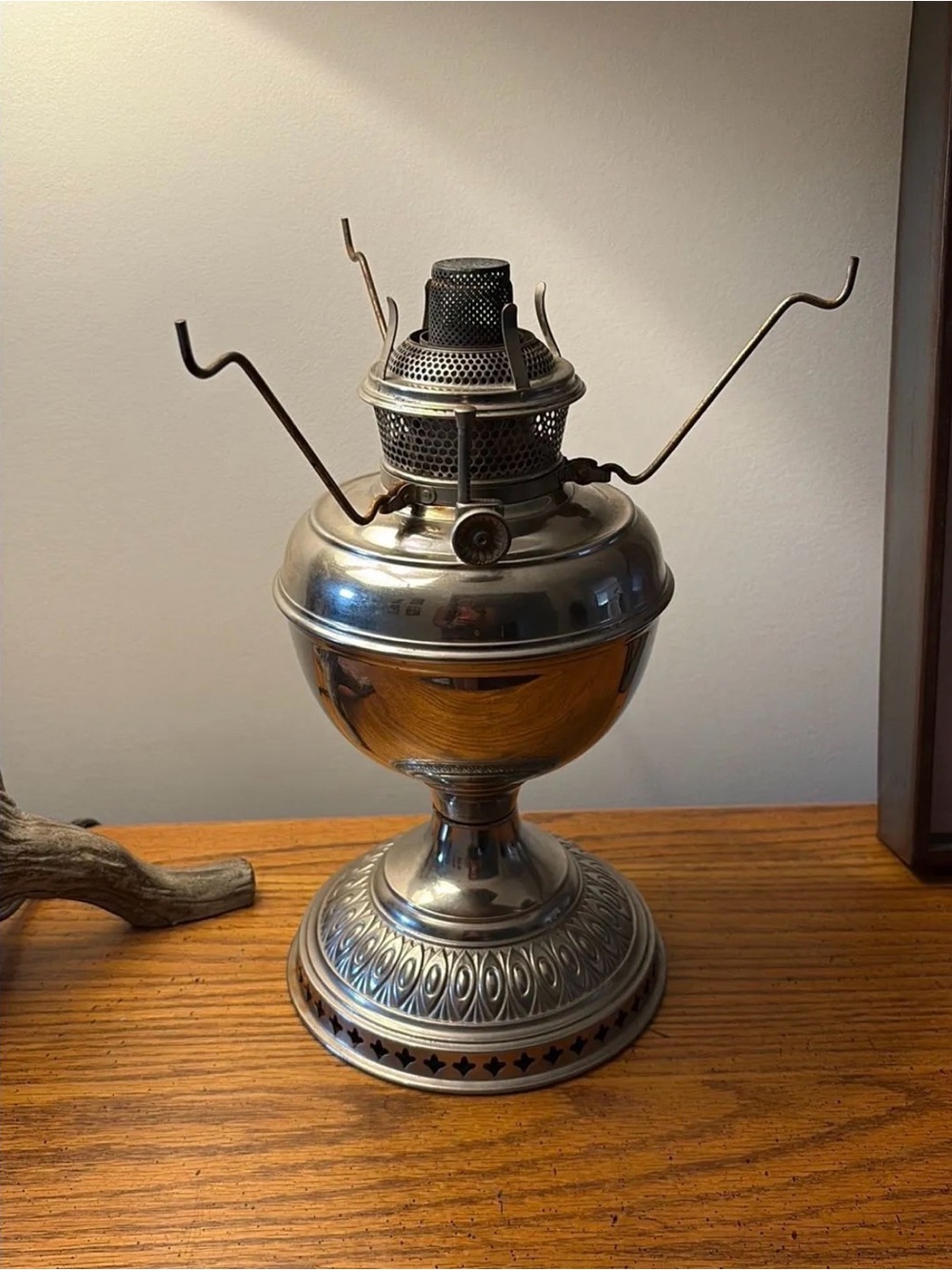Antique Bradley & Hubbard Nickel Center Draft Oil Lamp